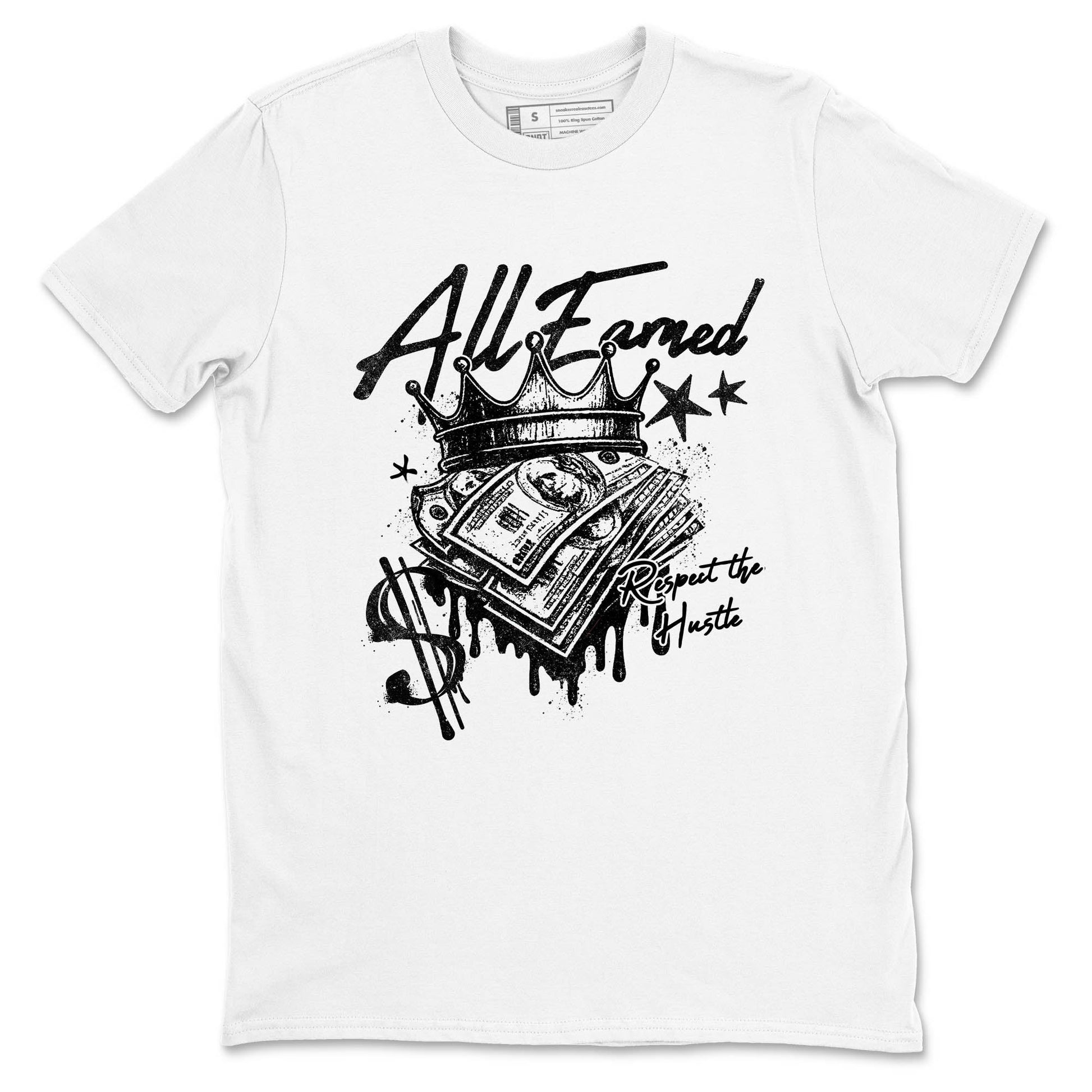 Best Sneakerfit graphic tee – Sneaker Tees To Match Air Jordan 4 Retro Black Cat Sneakers – All Earned Tee White 2