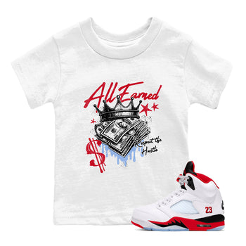 Sneaker match tees – Sneaker Tees To Match Air Jordan 5 Fire Red Shoes – All Earned Kids T-Shirt White 1