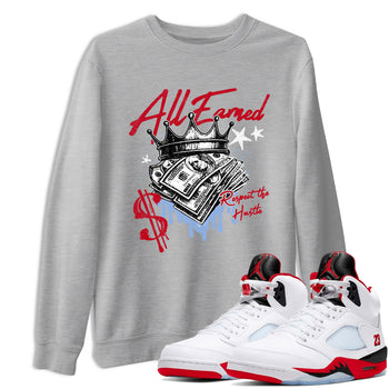 Sneaker match tees – Sneaker Tees To Match Air Jordan 5 Fire Red Shoes – All Earned Tee Heather Grey 1