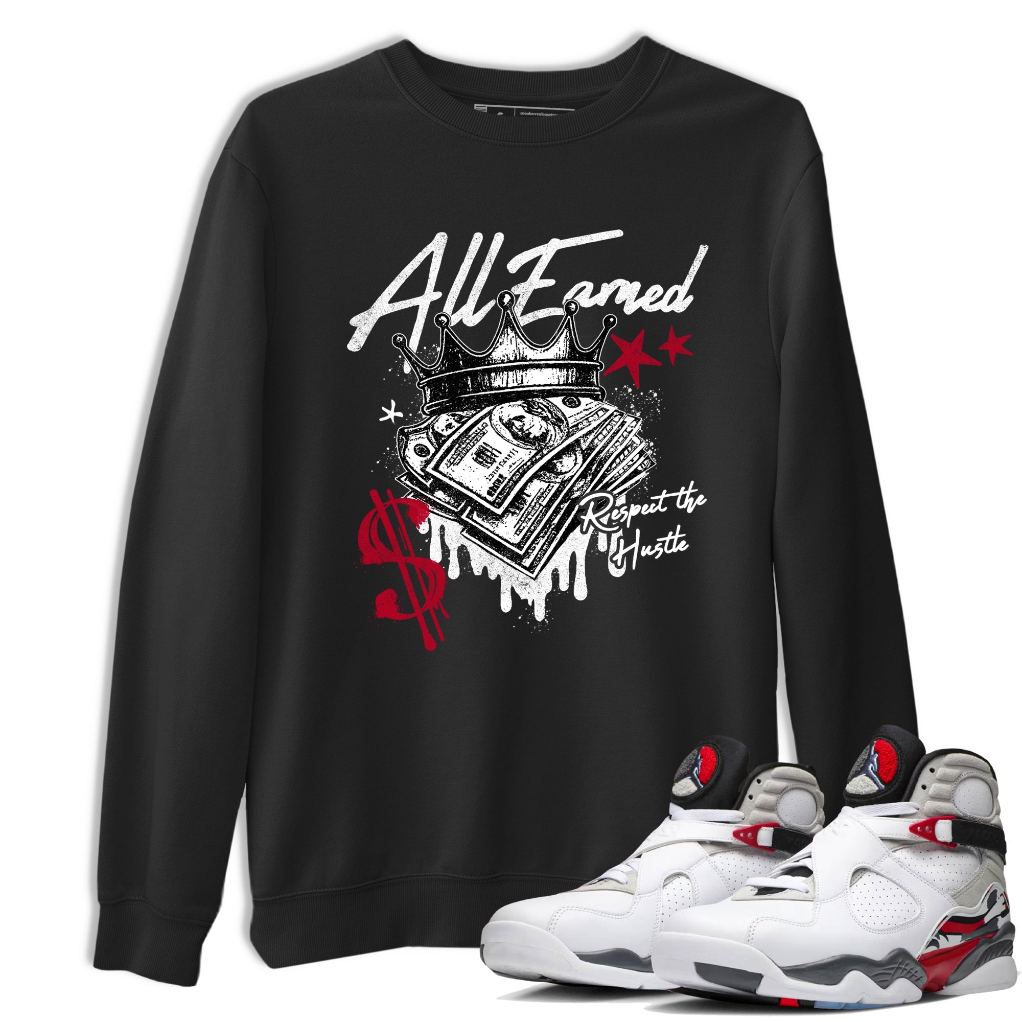 Sneaker match tees – Sneaker Tees To Match Air Jordan 8 Bunny Shoes Air Jordan 8 Bunny White and True Red – All Earned Tee Black 1
