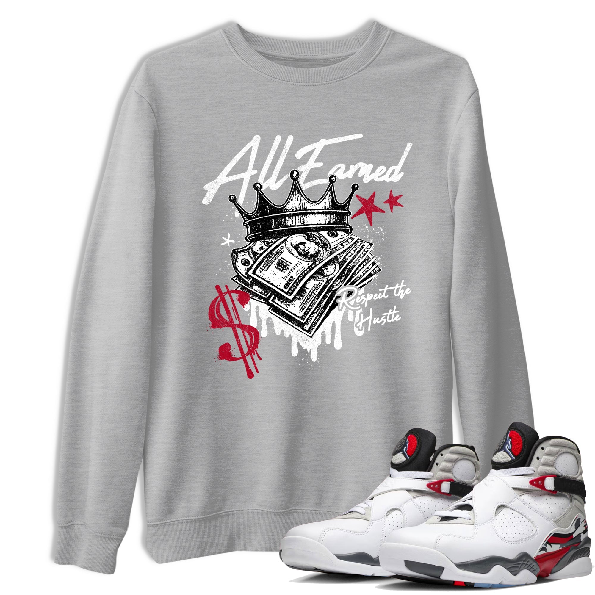 Sneaker match tees – Sneaker Tees To Match Air Jordan 8 Bunny Shoes Air Jordan 8 Bunny White and True Red – All Earned Tee Heather Grey 1