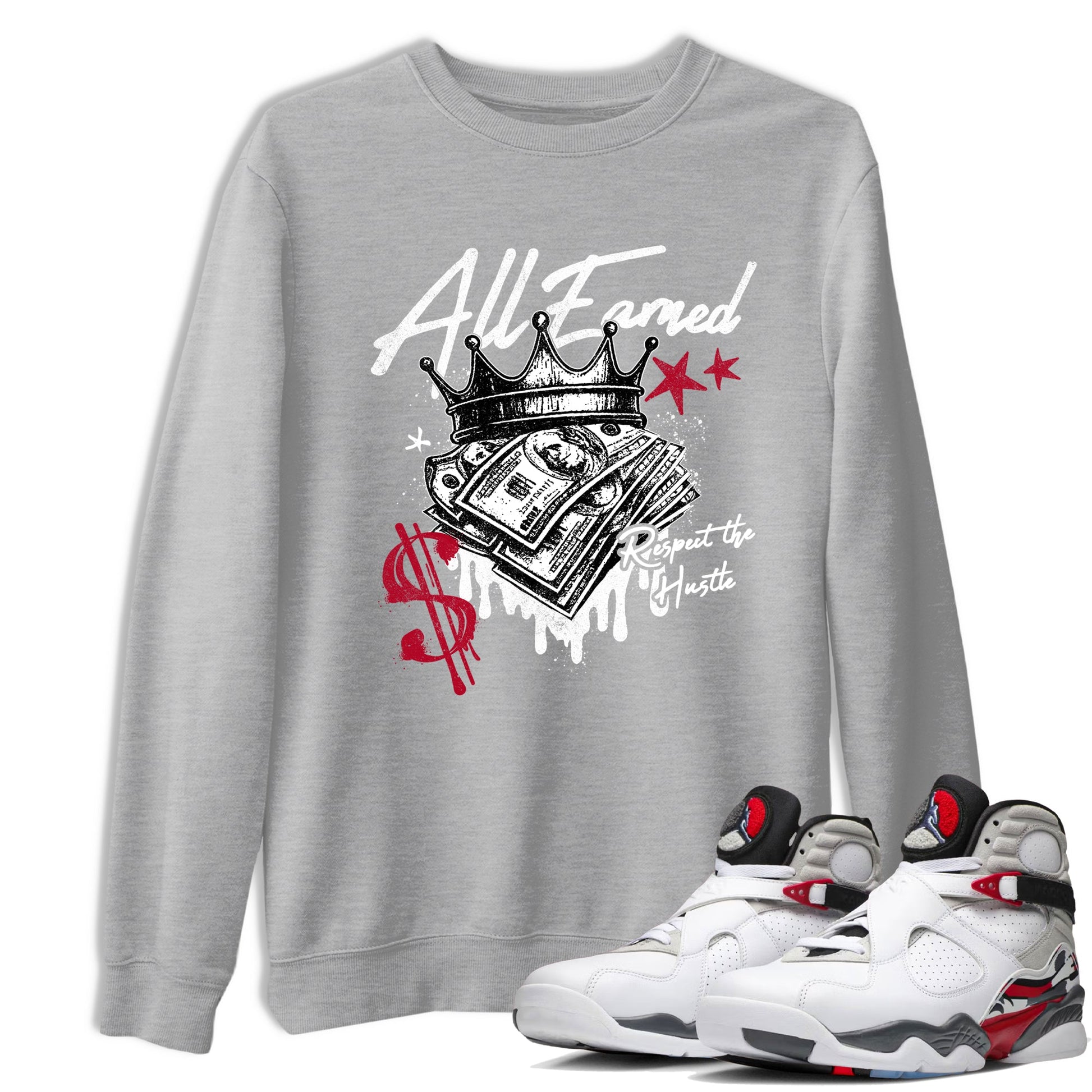 Sneaker match tees – Sneaker Tees To Match Air Jordan 8 Bunny Shoes Air Jordan 8 Bunny White and True Red – All Earned Tee Heather Grey 1