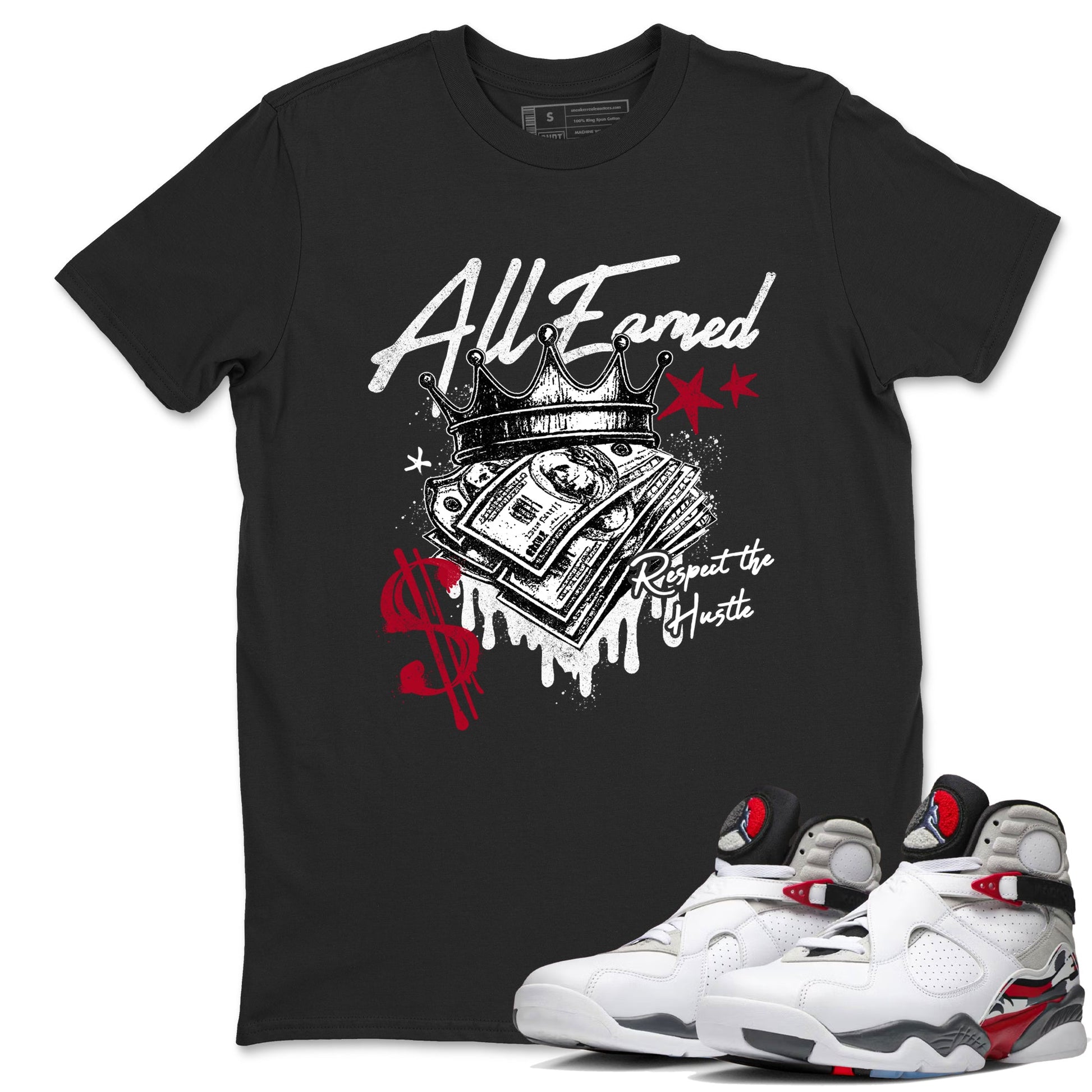Sneaker match tees – Sneaker Tees To Match Air Jordan 8 Bunny Shoes Air Jordan 8 Bunny White and True Red – All Earned Tee Black 1