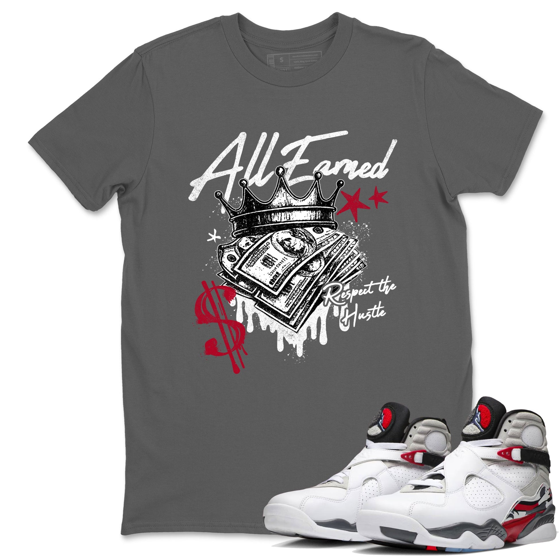 Sneaker match tees – Sneaker Tees To Match Air Jordan 8 Bunny Shoes Air Jordan 8 Bunny White and True Red – All Earned Tee Cool Grey 1