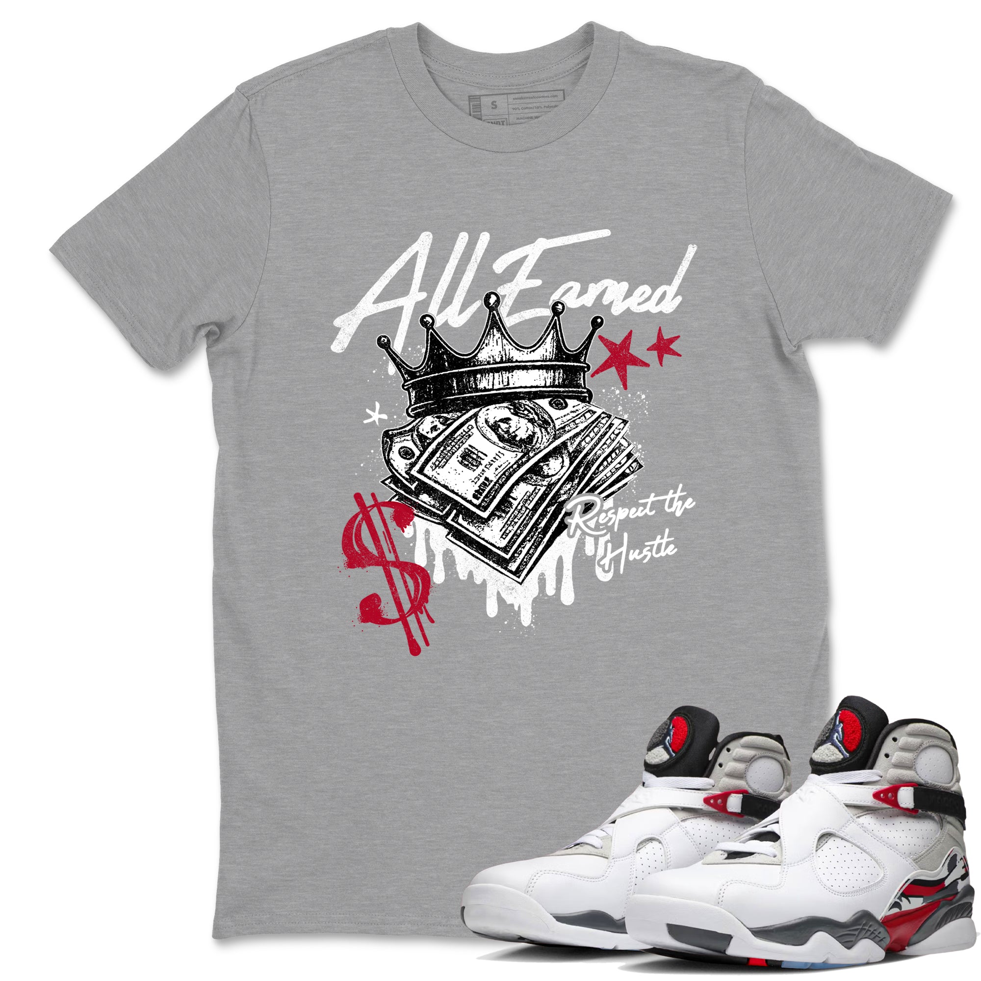 Sneaker match tees – Sneaker Tees To Match Air Jordan 8 Bunny Shoes Air Jordan 8 Bunny White and True Red – All Earned Tee Heather Grey 1