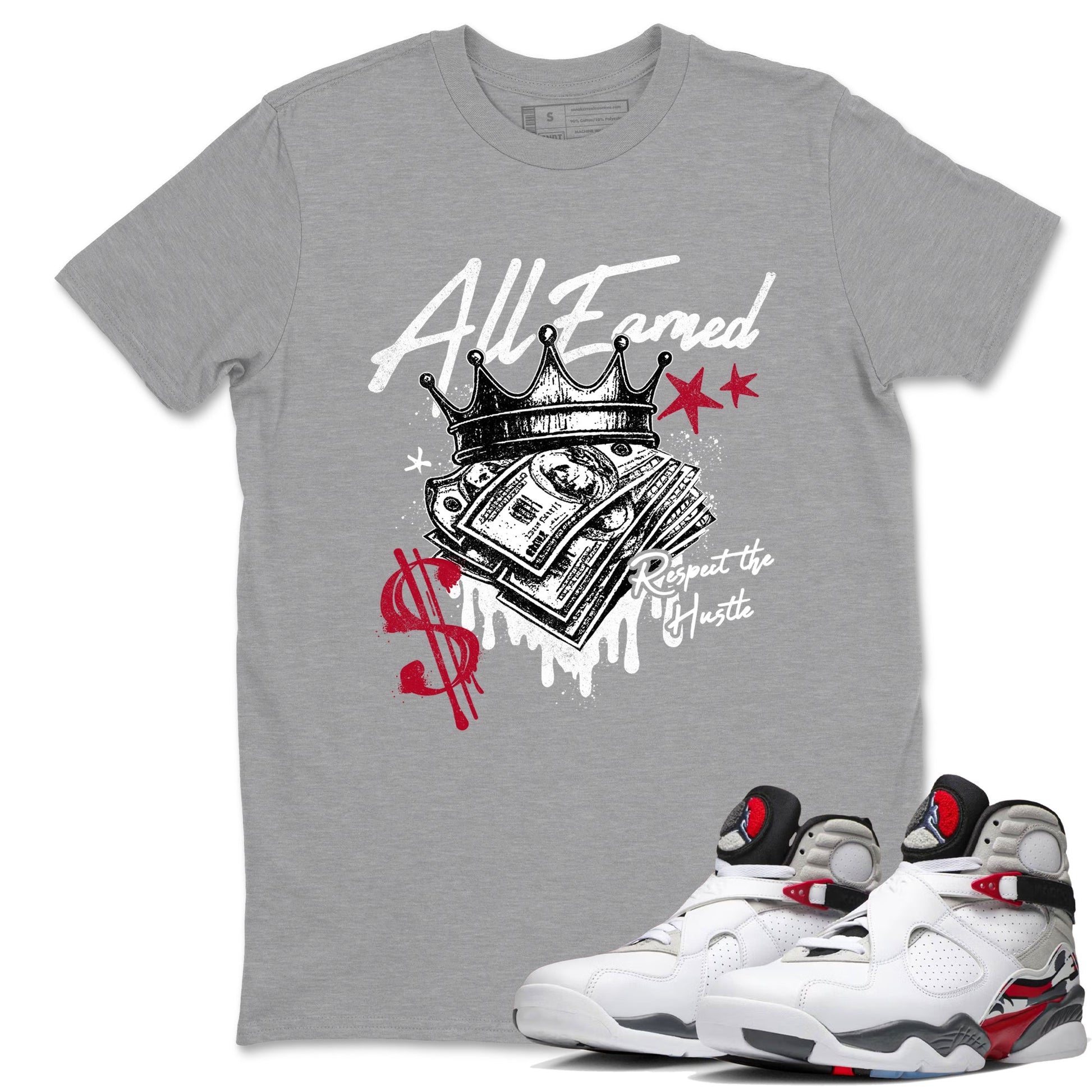 Sneaker match tees – Sneaker Tees To Match Air Jordan 8 Bunny Shoes Air Jordan 8 Bunny White and True Red – All Earned Tee Heather Grey 1