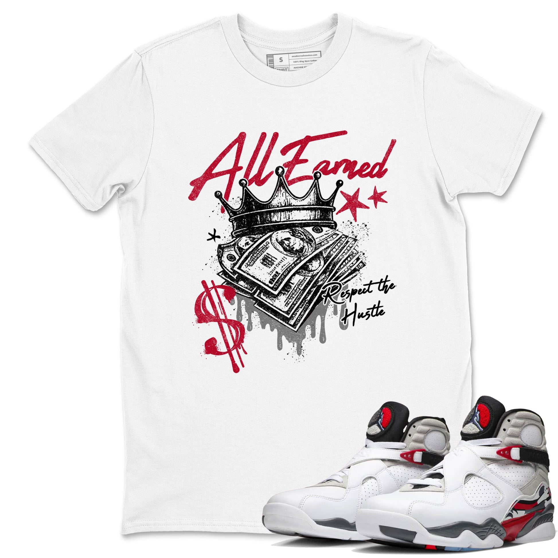 Sneaker match tees – Sneaker Tees To Match Air Jordan 8 Bunny Shoes Air Jordan 8 Bunny White and True Red – All Earned Tee White 1