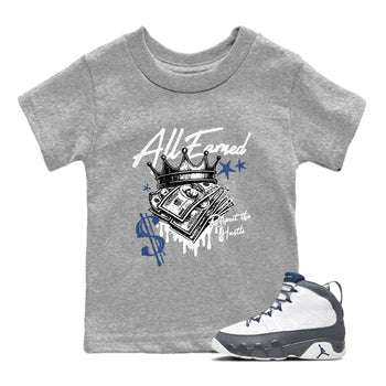Sneaker match tees – Sneaker Tees To Match Air Jordan 9 Flint Grey Shoes – All Earned Kids T-Shirt Heather Grey 1