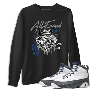 Sneaker match tees – Sneaker Tees To Match Air Jordan 9 Flint Grey Shoes – All Earned Tee Black 1