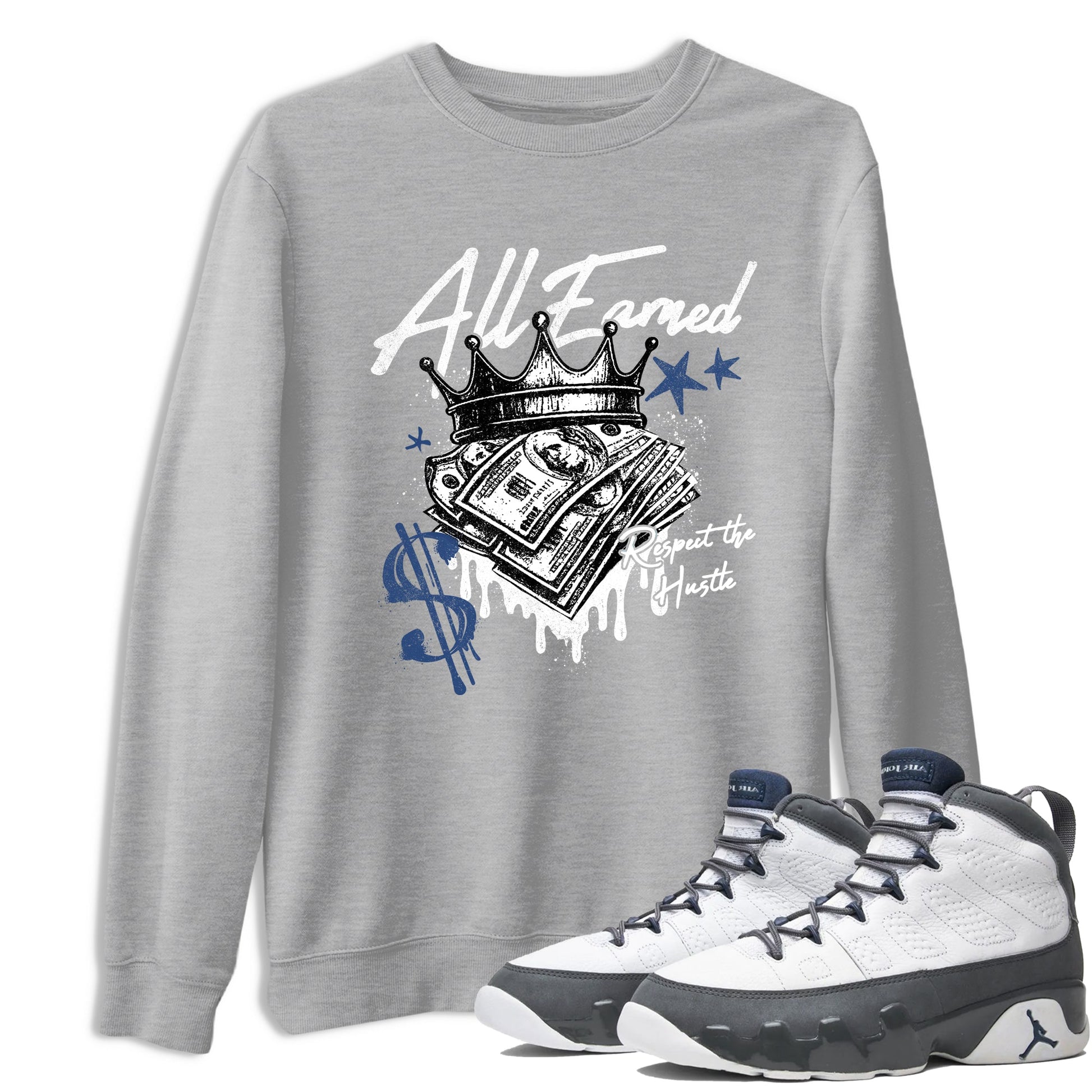 Sneaker match tees – Sneaker Tees To Match Air Jordan 9 Flint Grey Shoes – All Earned Tee Heather Grey 1