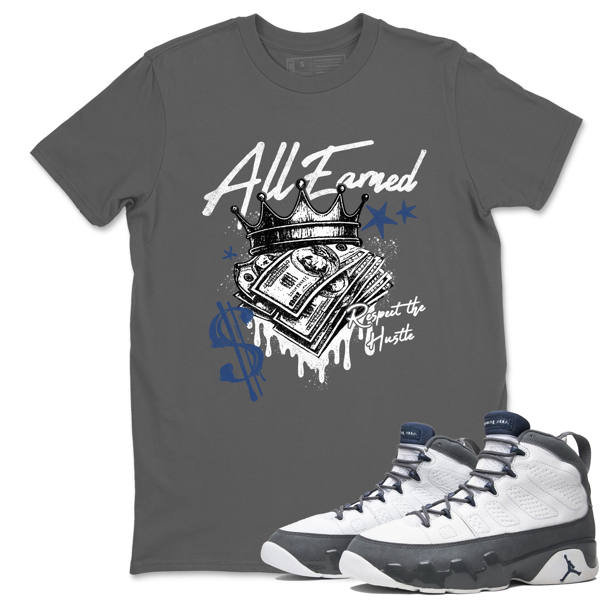 Sneaker match tees – Sneaker Tees To Match Air Jordan 9 Flint Grey Shoes – All Earned Tee Cool Grey 1