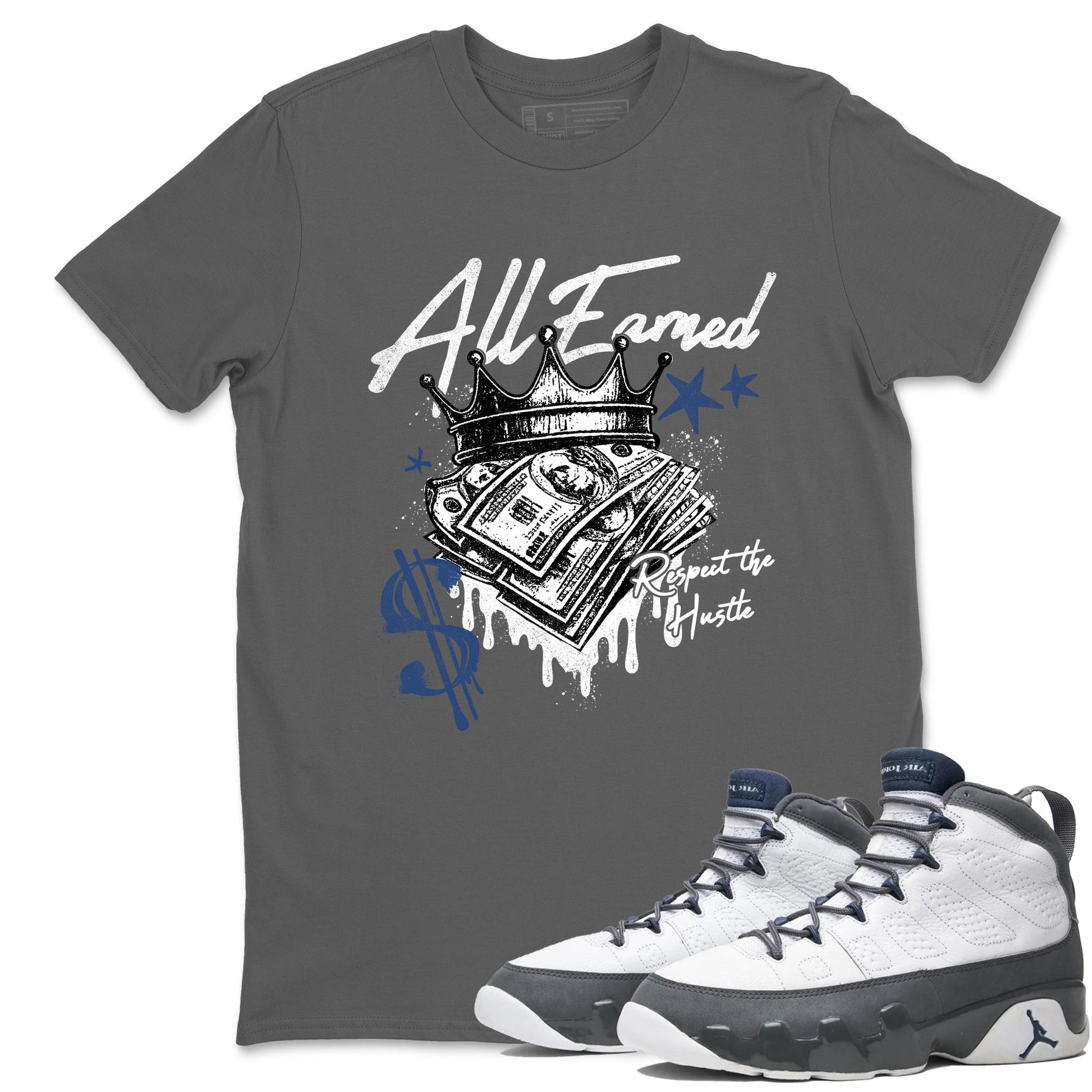 Sneaker match tees – Sneaker Tees To Match Air Jordan 9 Flint Grey Shoes – All Earned Tee Cool Grey 1