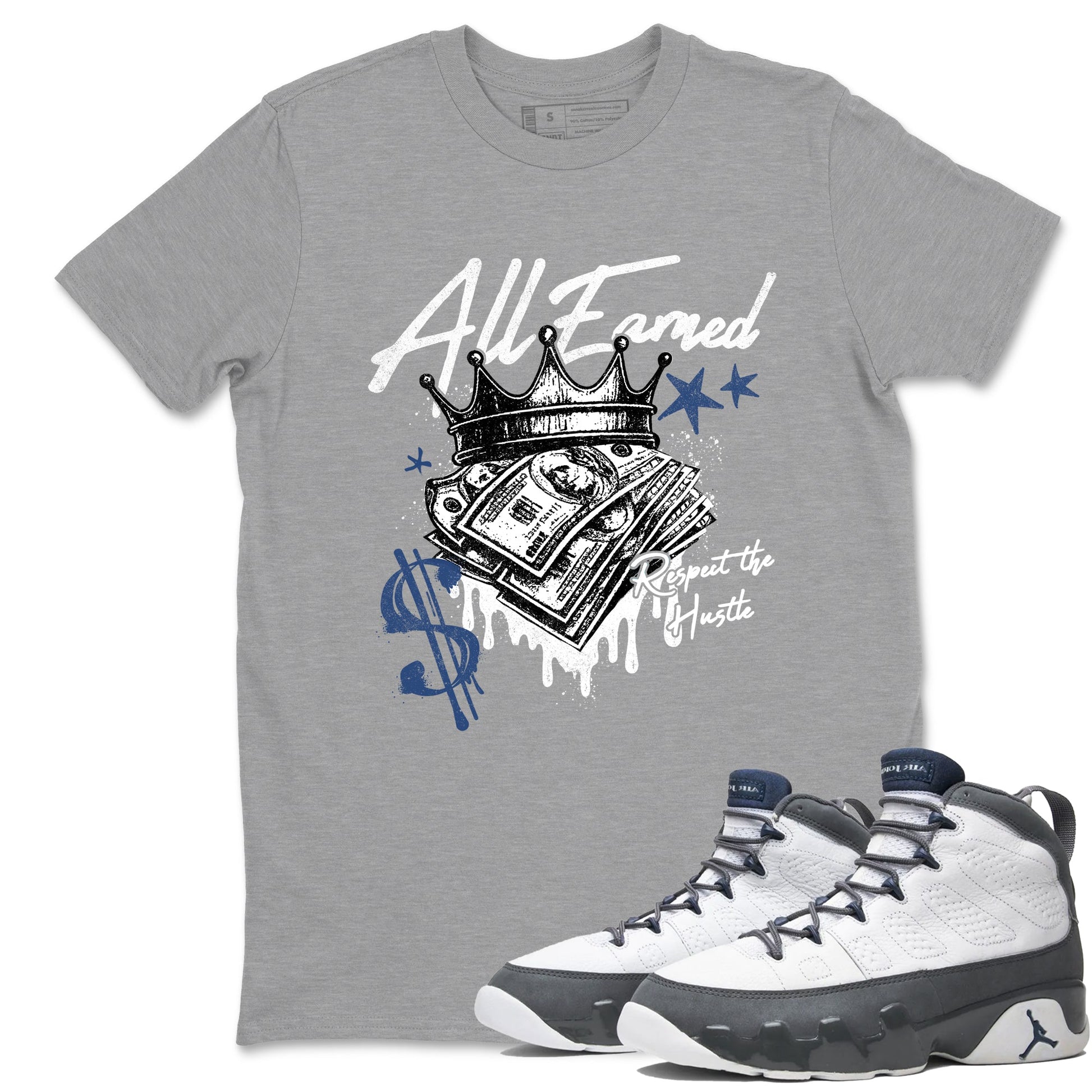 Sneaker match tees – Sneaker Tees To Match Air Jordan 9 Flint Grey Shoes – All Earned Tee Heather Grey 1