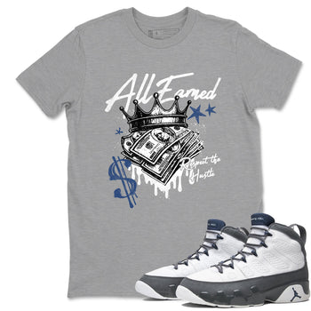 Sneaker match tees – Sneaker Tees To Match Air Jordan 9 Flint Grey Shoes – All Earned Tee Heather Grey 1