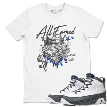 Sneaker match tees – Sneaker Tees To Match Air Jordan 9 Flint Grey Shoes – All Earned Tee White 1
