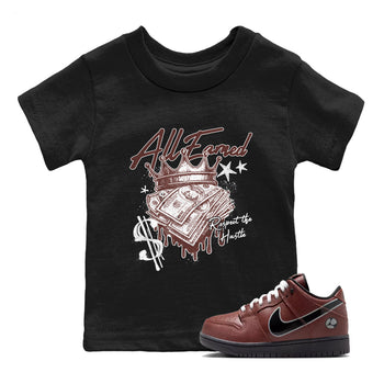 Sneaker match tees – Sneaker Tees To Match Dunk Low Football Shoes – All Earned Kids T-Shirt Black 1