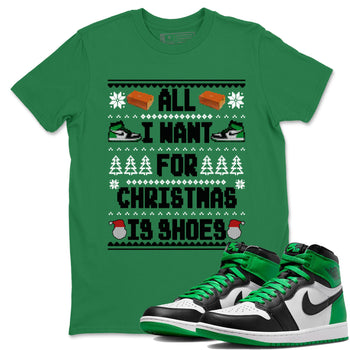 Air Jordan 1 Celtics t shirts to match sneakers Special Christmas Shirts All I Want For Christmas Is Shoes sneaker match tees Jordan 1 High OG Celtics sneaker match tee SNRT Sneaker Tees unisex cotton Kelly Green 1 shirts