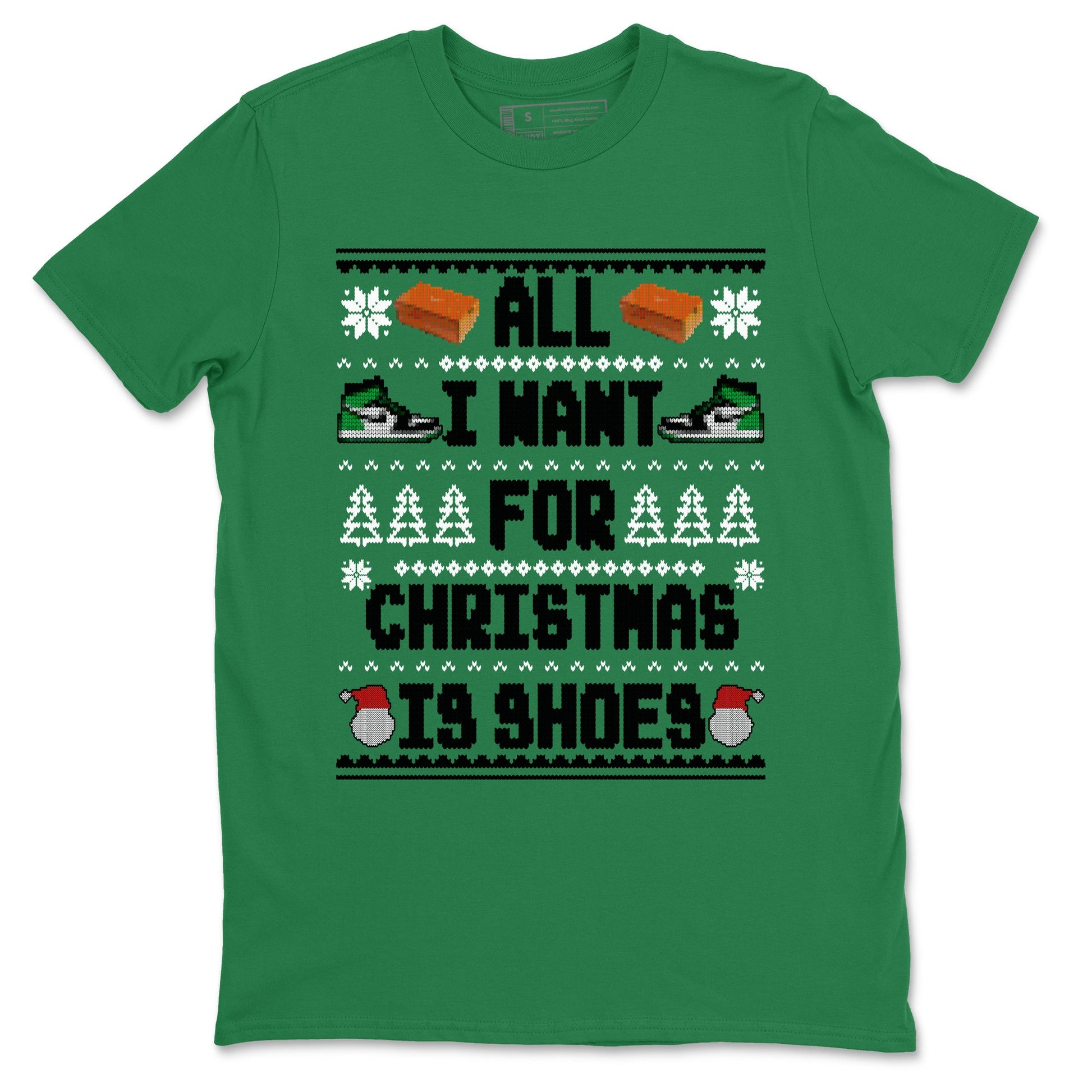Air Jordan 1 Celtics t shirts to match sneakers Special Christmas Shirts All I Want For Christmas Is Shoes sneaker match tees Jordan 1 High OG Celtics sneaker match tee SNRT Sneaker Tees unisex cotton Kelly Green 2 shirts