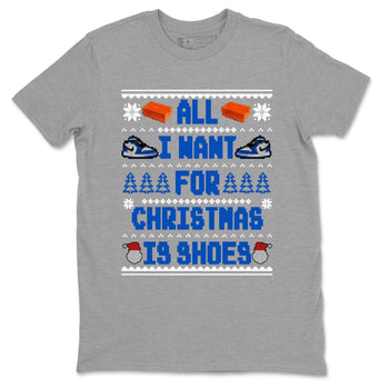 1s Game Royal shirts to match jordans All I Want For Christmas Is Shoes sneaker match tees Air Jordan 1 Retro Low OG Game Royal match shoes to clothes SNRT Sneaker Tees unisex cotton Heather Grey 2 shirts