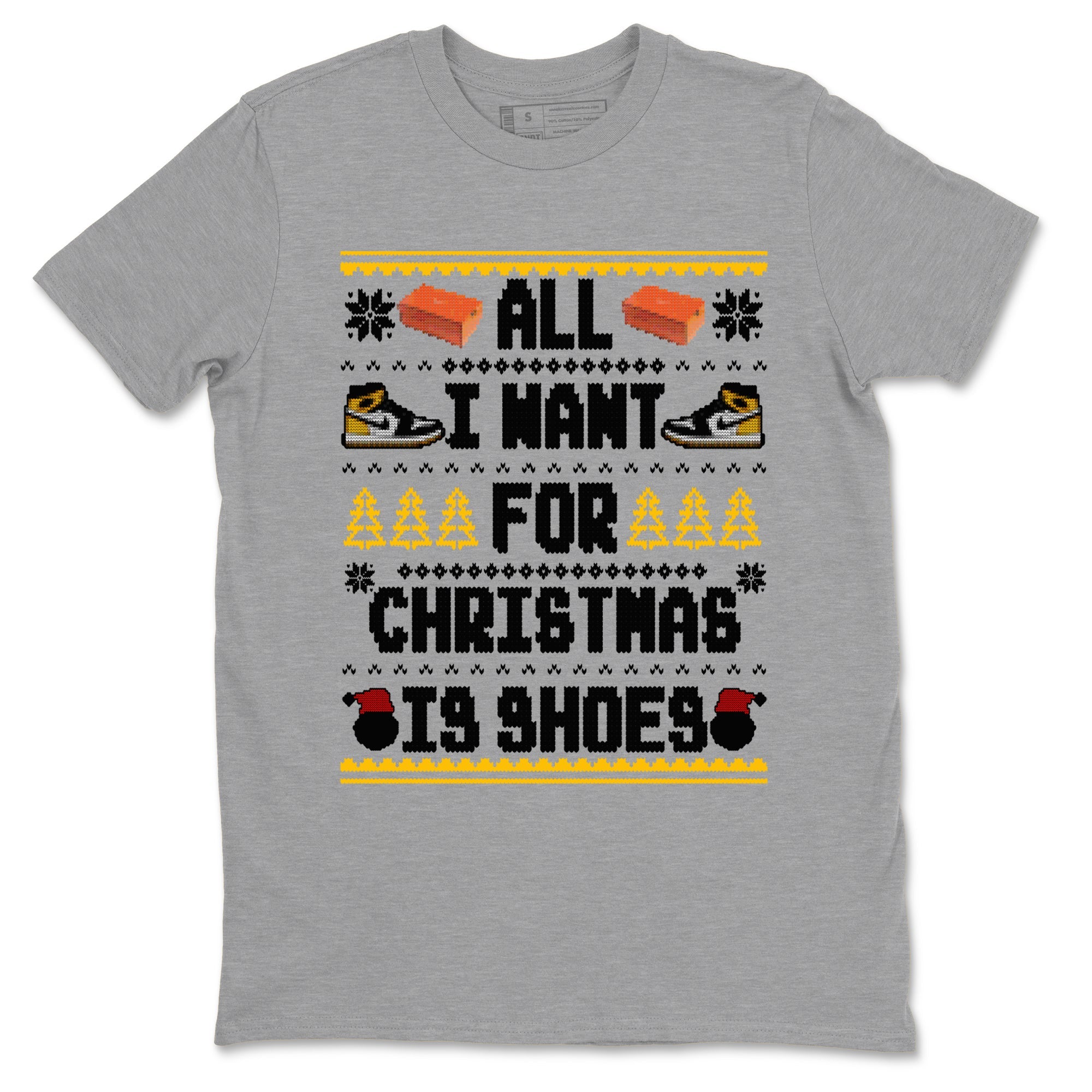 Air Jordan 1 Taxi t shirts to match sneakers Special Christmas Shirts All I Want For Christmas Is Shoes sneaker match tees Jordan 1 Yellow Toe sneaker match tee SNRT Sneaker Tees unisex cotton Heather Grey 2 shirts