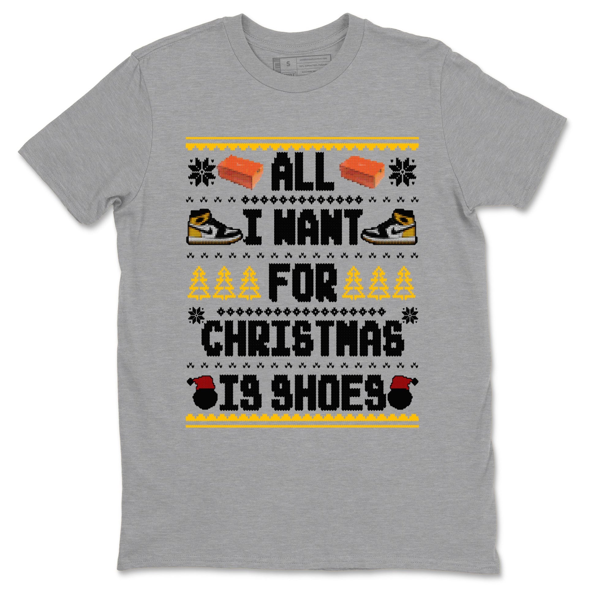 Air Jordan 1 Taxi t shirts to match sneakers Special Christmas Shirts All I Want For Christmas Is Shoes sneaker match tees Jordan 1 Yellow Toe sneaker match tee SNRT Sneaker Tees unisex cotton Heather Grey 2 shirts