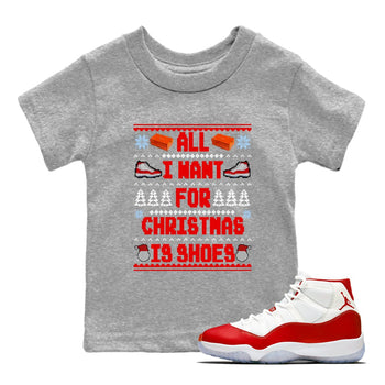 Retro 11s Cherry t shirts to match sneakers Special Christmas Shirts All I Want For Christmas Is Shoes sneaker match tees Air Jordan 11 Cherry sneaker match tee SNRT Sneaker Tees Youth Baby Heather Grey 1 tee
