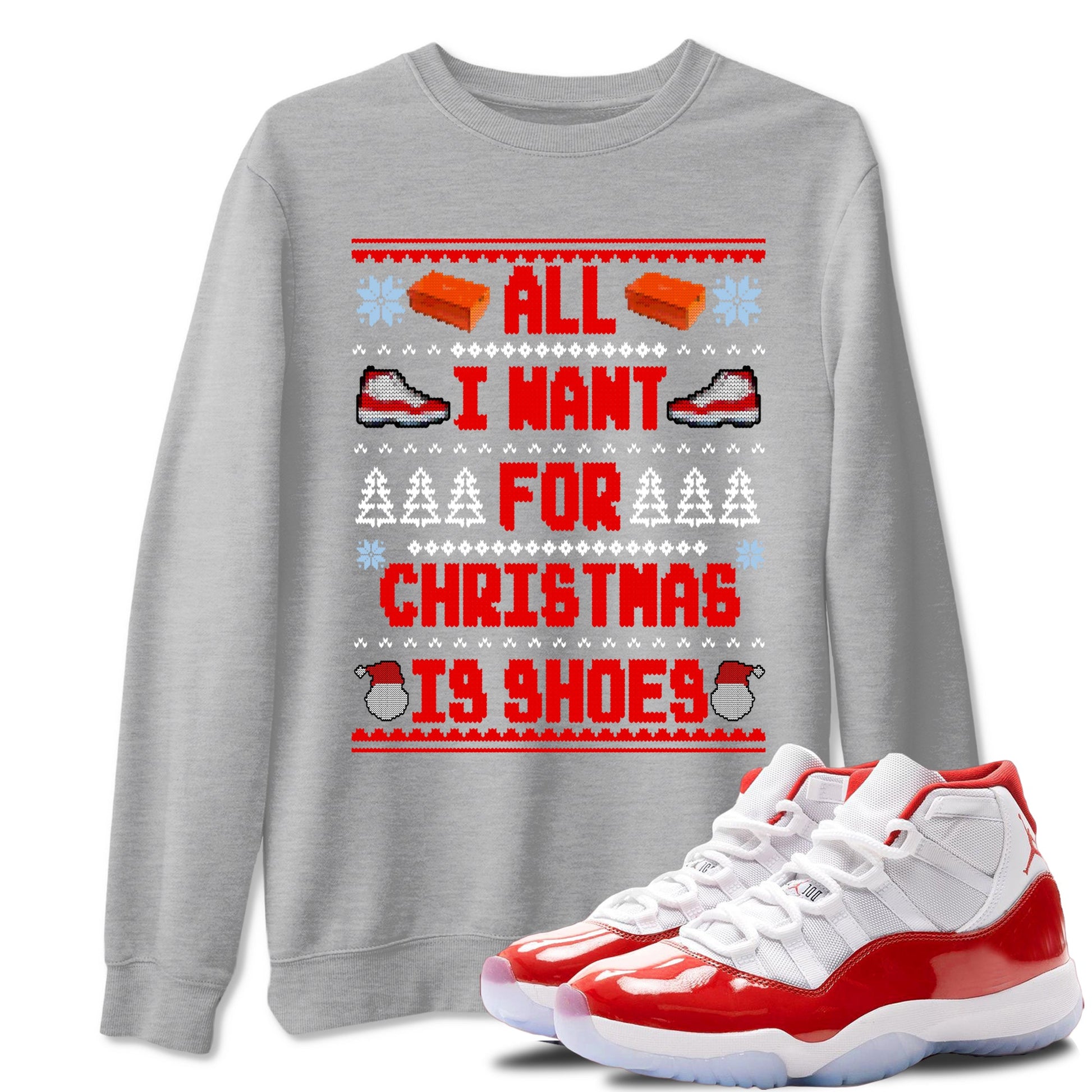 Retro 11s Cherry t shirts to match sneakers Special Christmas Shirts All I Want For Christmas Is Shoes sneaker match tees Air Jordan 11 Cherry sneaker match tee SNRT Sneaker Tees unisex cotton Heather Grey 1 shirts
