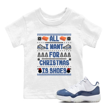 11s Diffused Blue t shirts to match sneakers Special Christmas Shirts All I Want For Christmas Is Shoes sneaker match tees Air Jordan 11 Diffused Blue sneaker match tee SNRT Sneaker Tees Youth Baby White 1 tee