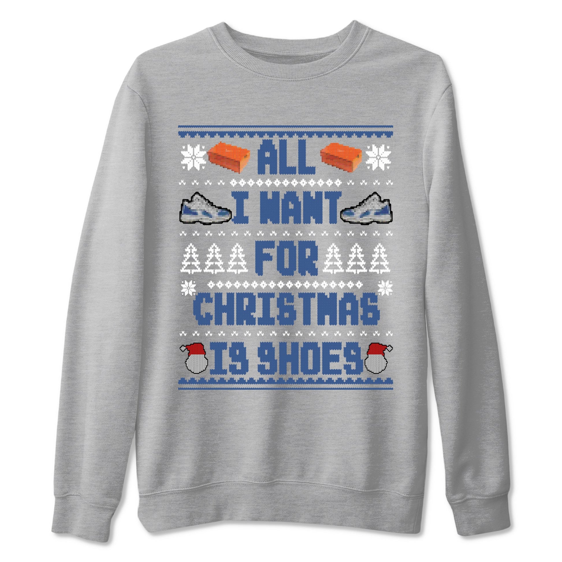 11s Diffused Blue t shirts to match sneakers Special Christmas Shirts All I Want For Christmas Is Shoes sneaker match tees Air Jordan 11 Diffused Blue sneaker match tee SNRT Sneaker Tees unisex cotton Heather Grey 2 shirts