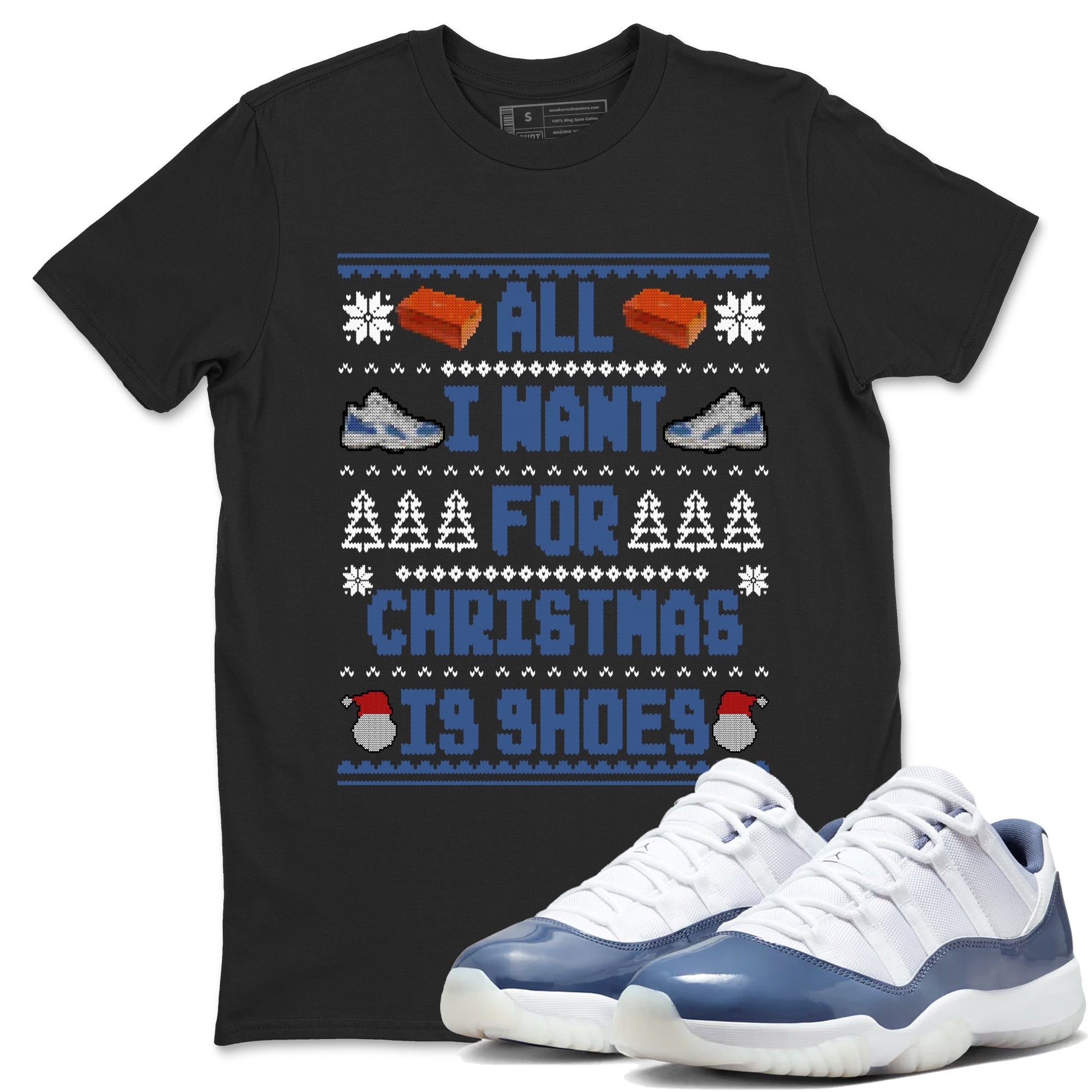 11s Diffused Blue t shirts to match sneakers Special Christmas Shirts All I Want For Christmas Is Shoes sneaker match tees Air Jordan 11 Diffused Blue sneaker match tee SNRT Sneaker Tees unisex cotton Black 1 shirts