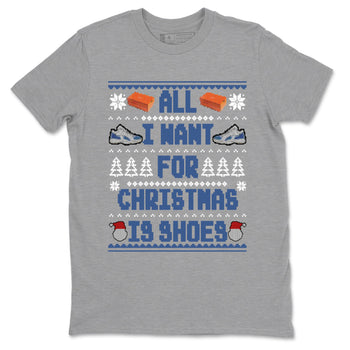 11s Diffused Blue t shirts to match sneakers Special Christmas Shirts All I Want For Christmas Is Shoes sneaker match tees Air Jordan 11 Diffused Blue sneaker match tee SNRT Sneaker Tees unisex cotton Heather Grey 2 shirts