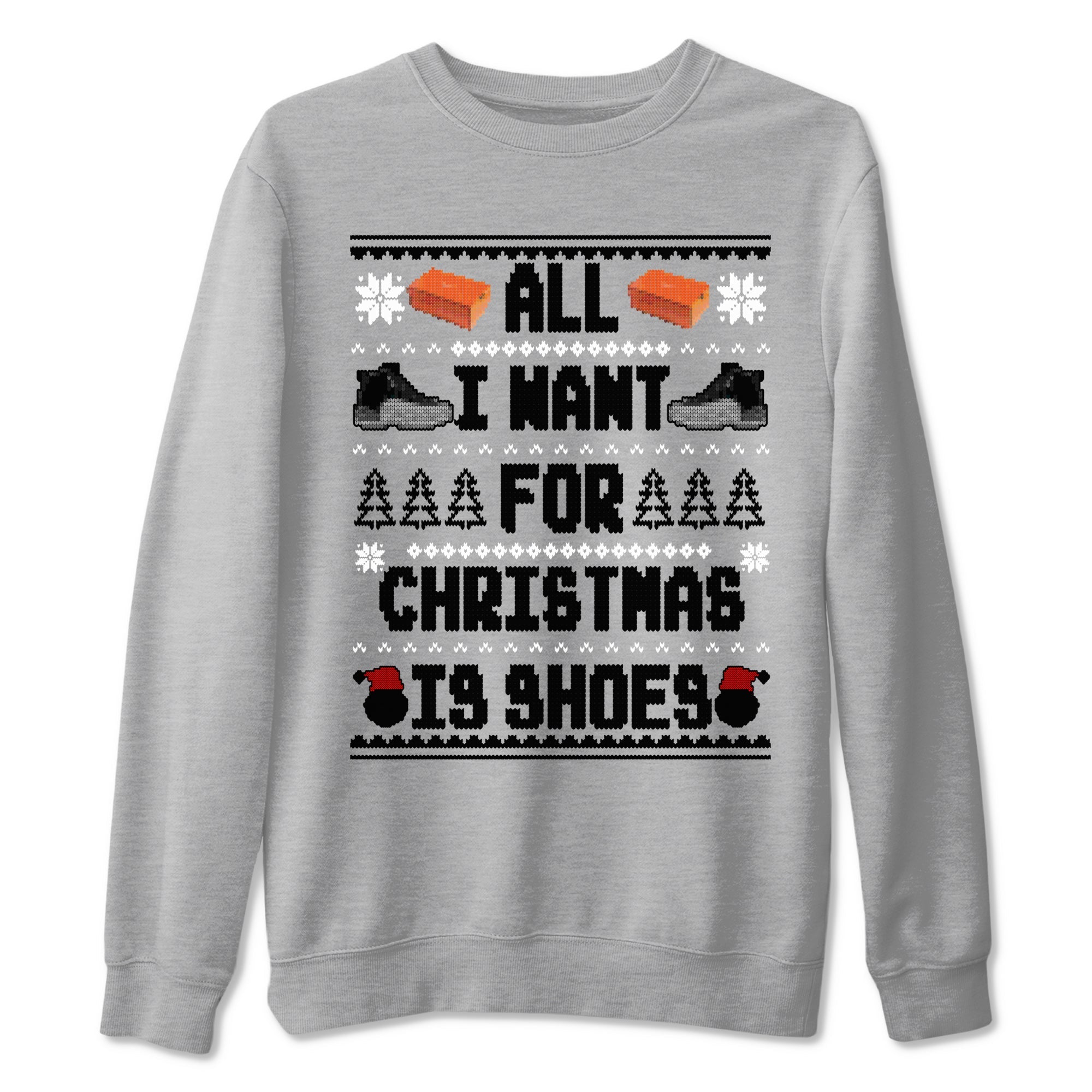 Jordan 12 Retro Black Wolf Grey t shirts to match sneakers Special Christmas Shirts All I Want For Christmas Is Shoes sneaker match tees Air Jordan 12 Black Wolf Grey sneaker match tee SNRT Sneaker Tees unisex cotton Heather Grey 2 shirts