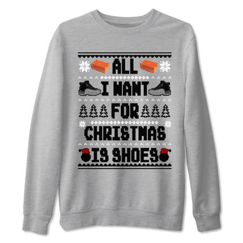 Jordan 12 Retro Black Wolf Grey t shirts to match sneakers Special Christmas Shirts All I Want For Christmas Is Shoes sneaker match tees Air Jordan 12 Black Wolf Grey sneaker match tee SNRT Sneaker Tees unisex cotton Heather Grey 2 shirts