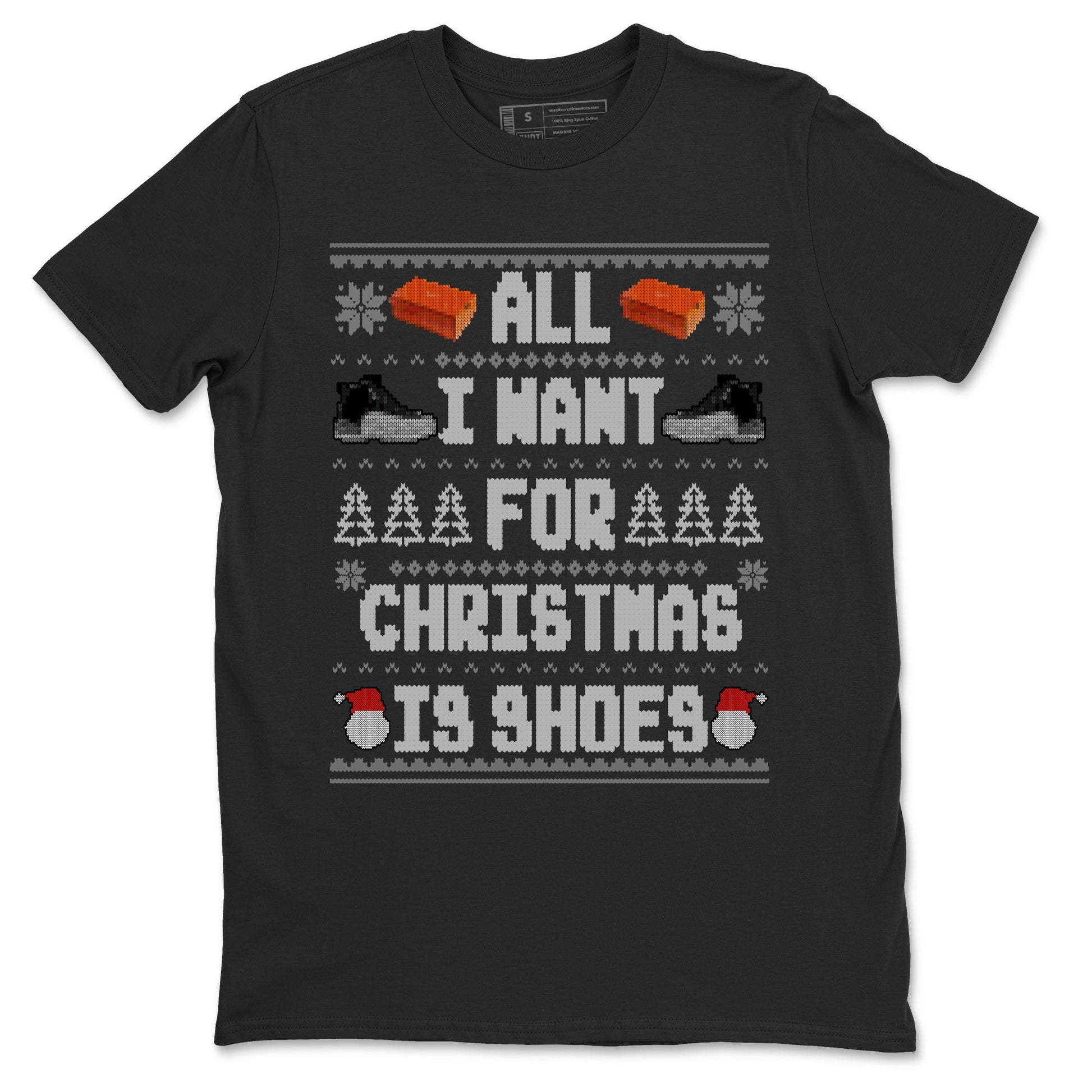 Jordan 12 Retro Black Wolf Grey t shirts to match sneakers Special Christmas Shirts All I Want For Christmas Is Shoes sneaker match tees Air Jordan 12 Black Wolf Grey sneaker match tee SNRT Sneaker Tees unisex cotton Black 2 shirts