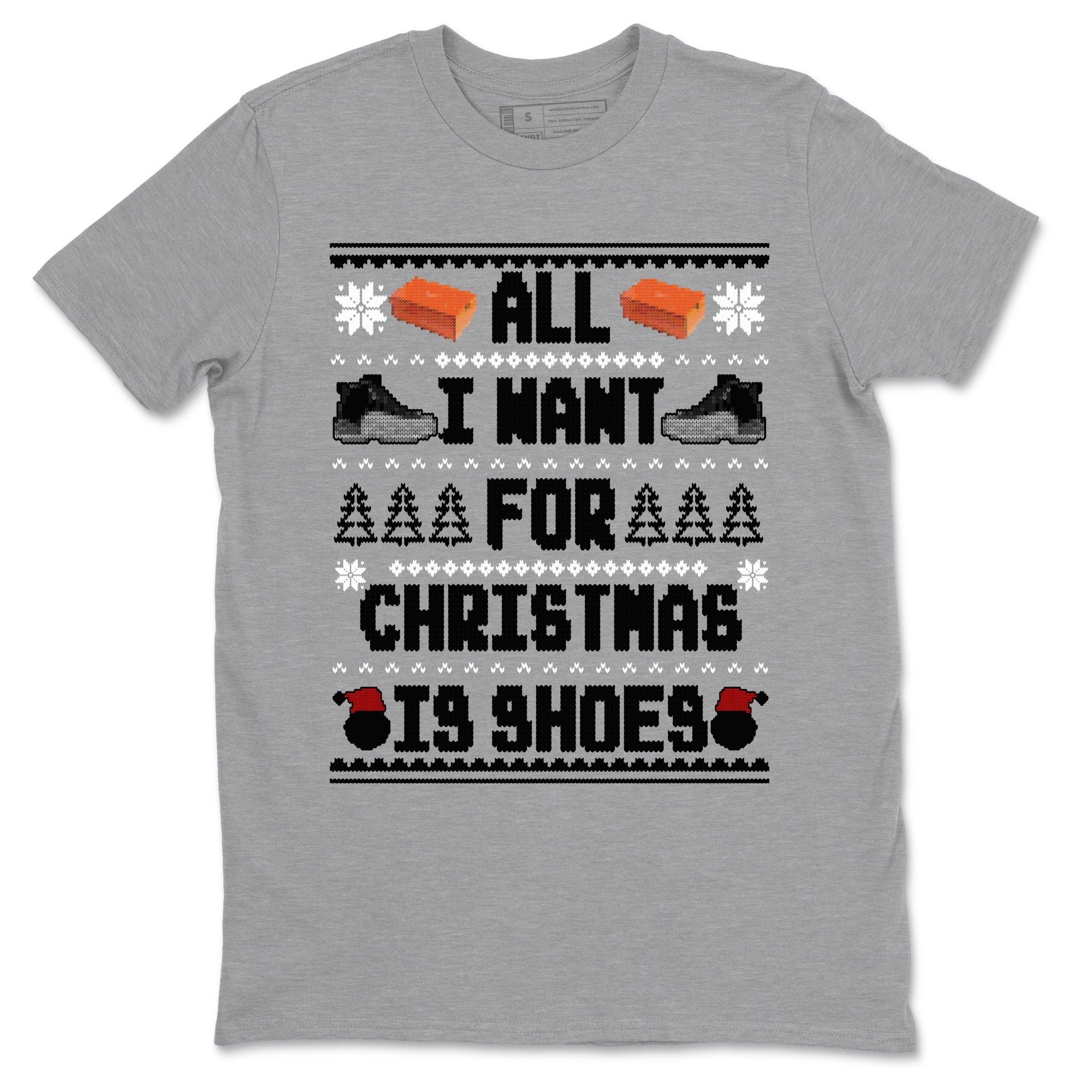 Jordan 12 Retro Black Wolf Grey t shirts to match sneakers Special Christmas Shirts All I Want For Christmas Is Shoes sneaker match tees Air Jordan 12 Black Wolf Grey sneaker match tee SNRT Sneaker Tees unisex cotton Heather Grey 2 shirts