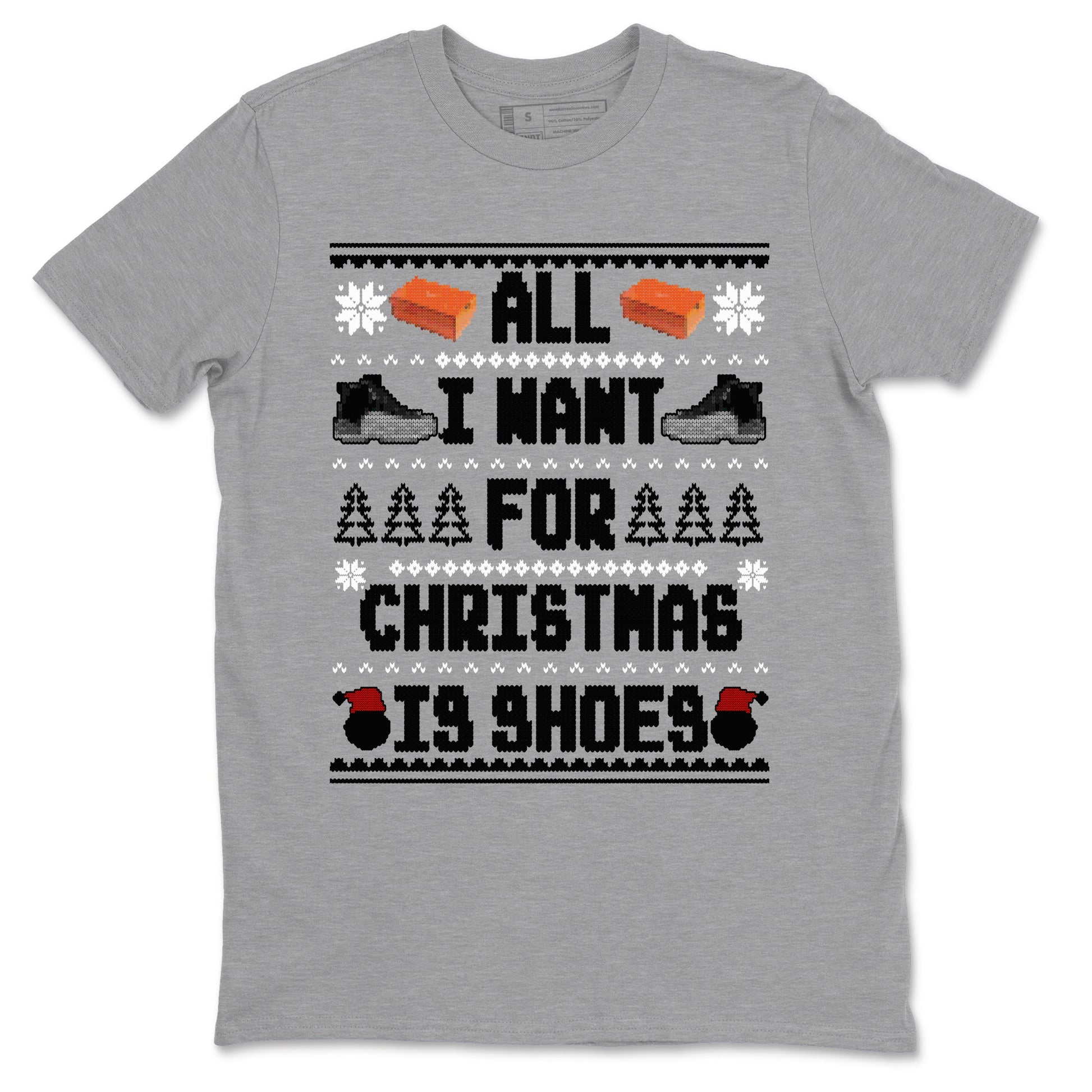 Jordan 12 Retro Black Wolf Grey t shirts to match sneakers Special Christmas Shirts All I Want For Christmas Is Shoes sneaker match tees Air Jordan 12 Black Wolf Grey sneaker match tee SNRT Sneaker Tees unisex cotton Heather Grey 2 shirts