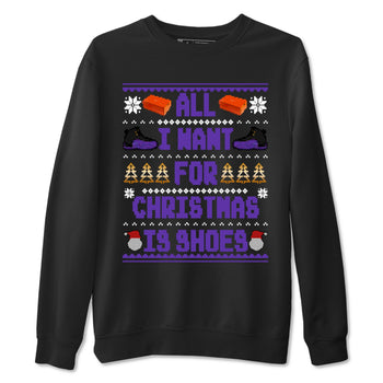 12s Retro Field Purple t shirts to match sneakers Special Christmas Shirts All I Want For Christmas Is Shoes sneaker match tees Air Jordan 12 Field Purple sneaker match tee SNRT Sneaker Tees unisex cotton Black 2 shirts