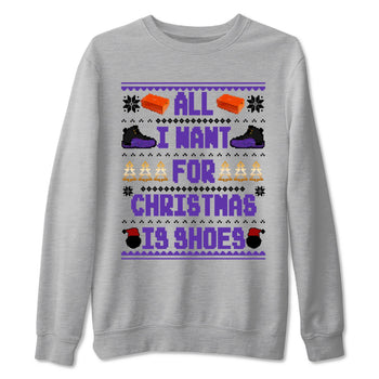 12s Retro Field Purple t shirts to match sneakers Special Christmas Shirts All I Want For Christmas Is Shoes sneaker match tees Air Jordan 12 Field Purple sneaker match tee SNRT Sneaker Tees unisex cotton Heather Grey 2 shirts