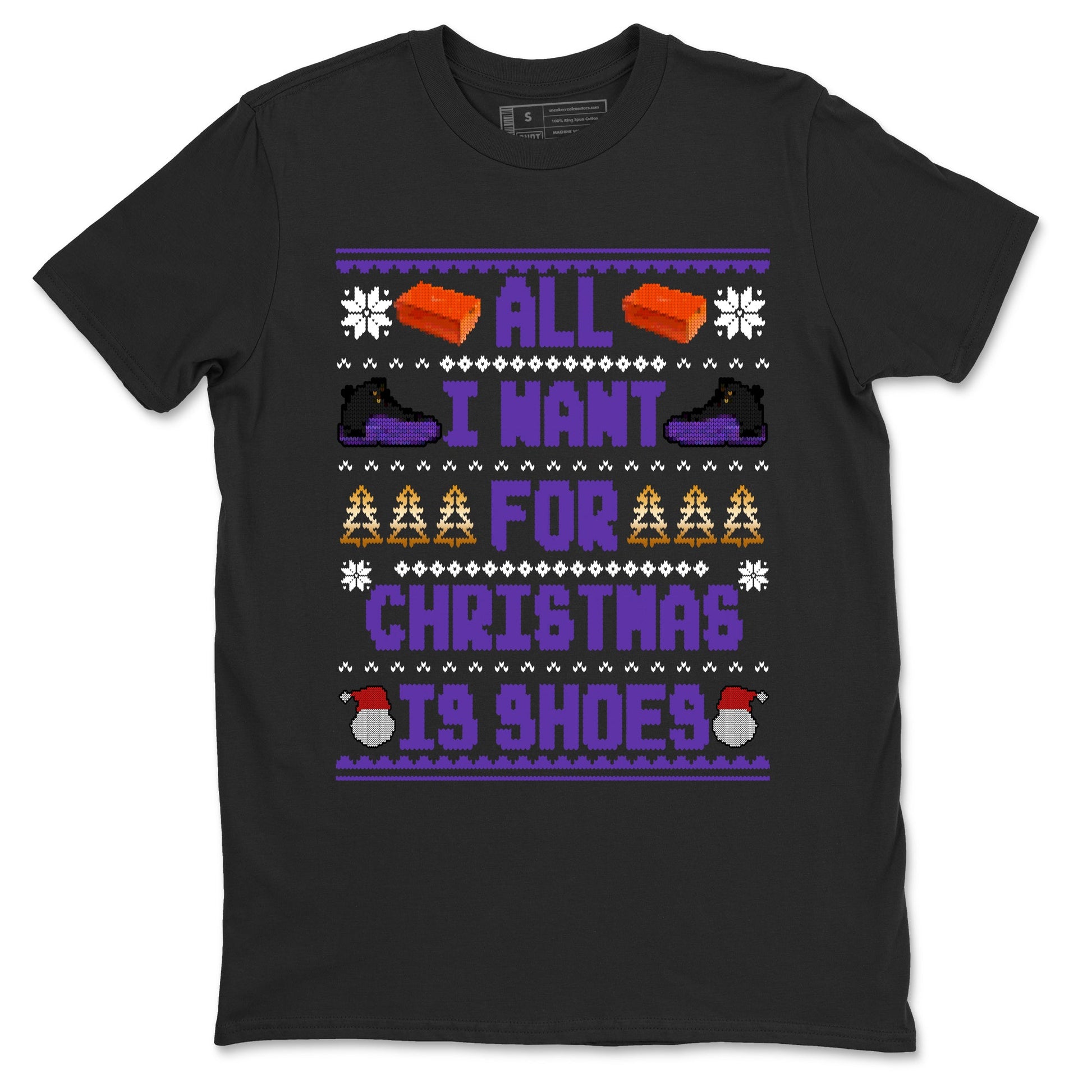 12s Retro Field Purple t shirts to match sneakers Special Christmas Shirts All I Want For Christmas Is Shoes sneaker match tees Air Jordan 12 Field Purple sneaker match tee SNRT Sneaker Tees unisex cotton Black 2 shirts