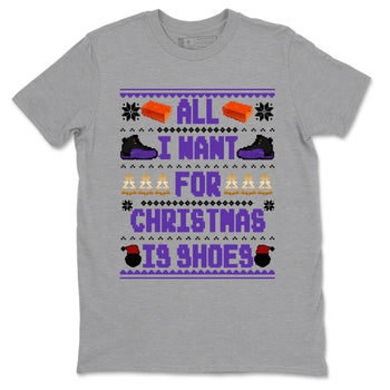 12s Retro Field Purple t shirts to match sneakers Special Christmas Shirts All I Want For Christmas Is Shoes sneaker match tees Air Jordan 12 Field Purple sneaker match tee SNRT Sneaker Tees unisex cotton Heather Grey 2 shirts