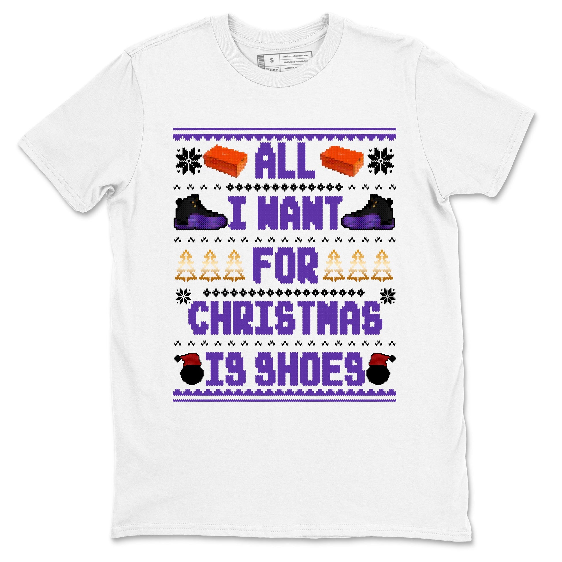 12s Retro Field Purple t shirts to match sneakers Special Christmas Shirts All I Want For Christmas Is Shoes sneaker match tees Air Jordan 12 Field Purple sneaker match tee SNRT Sneaker Tees unisex cotton White 2 shirts