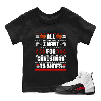 12s Taxi Flip t shirts to match sneakers Special Christmas Shirts All I Want For Christmas Is Shoes sneaker match tees Air Jordan 12 Taxi Flip sneaker match tee SNRT Sneaker Tees Youth Baby Black 1 tee