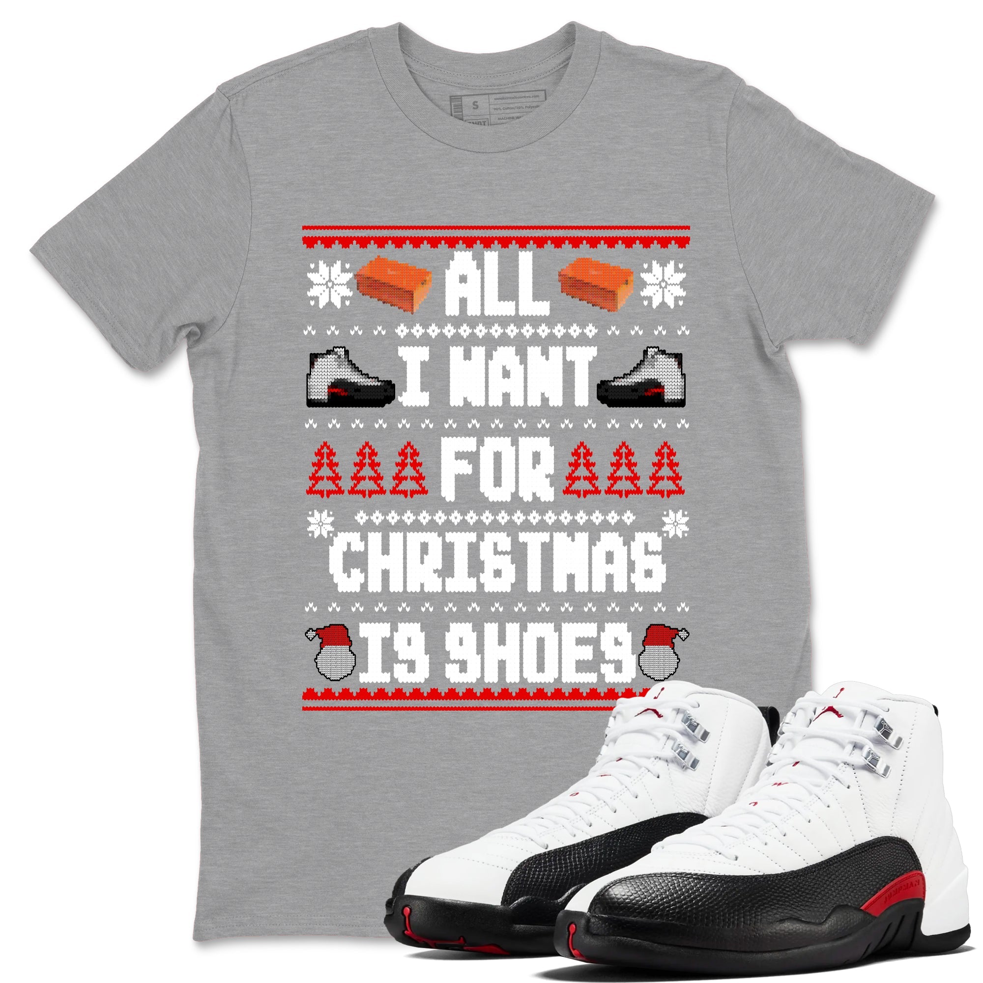 12s Taxi Flip t shirts to match sneakers Special Christmas Shirts All I Want For Christmas Is Shoes sneaker match tees Air Jordan 12 Taxi Flip sneaker match tee SNRT Sneaker Tees unisex cotton Heather Grey 1 shirts
