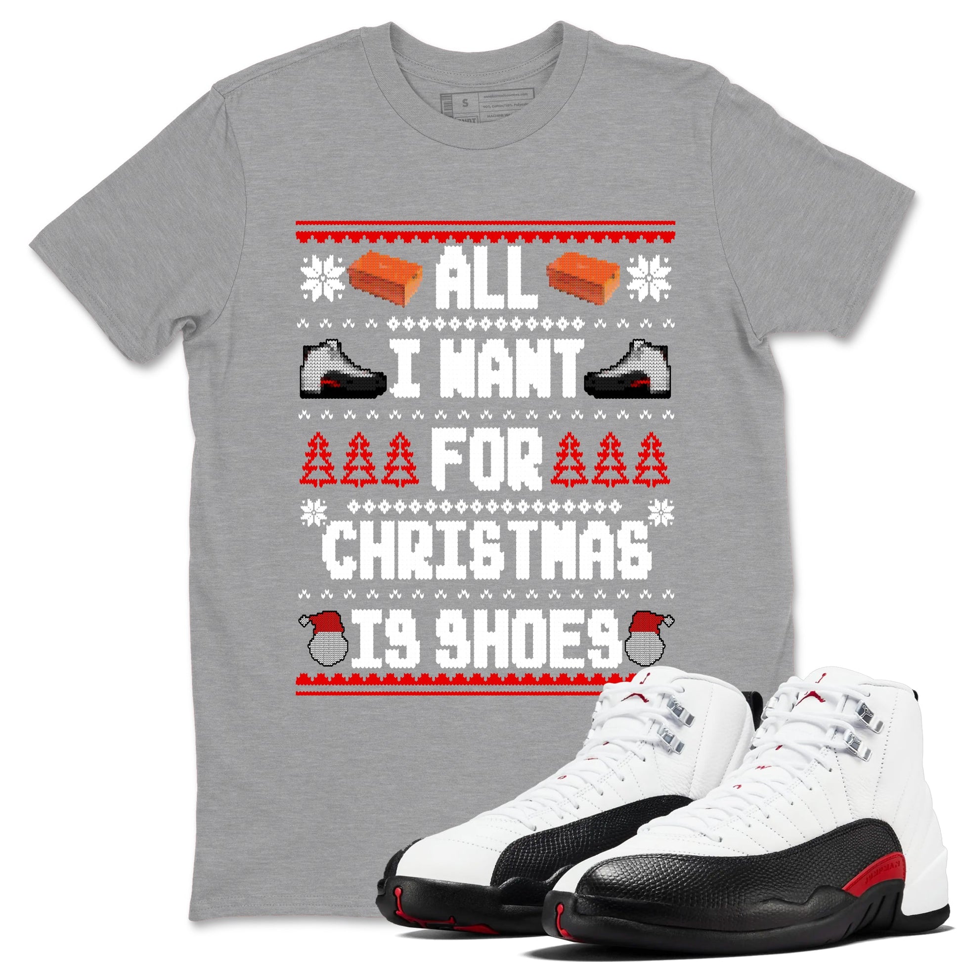 12s Taxi Flip t shirts to match sneakers Special Christmas Shirts All I Want For Christmas Is Shoes sneaker match tees Air Jordan 12 Taxi Flip sneaker match tee SNRT Sneaker Tees unisex cotton Heather Grey 1 shirts