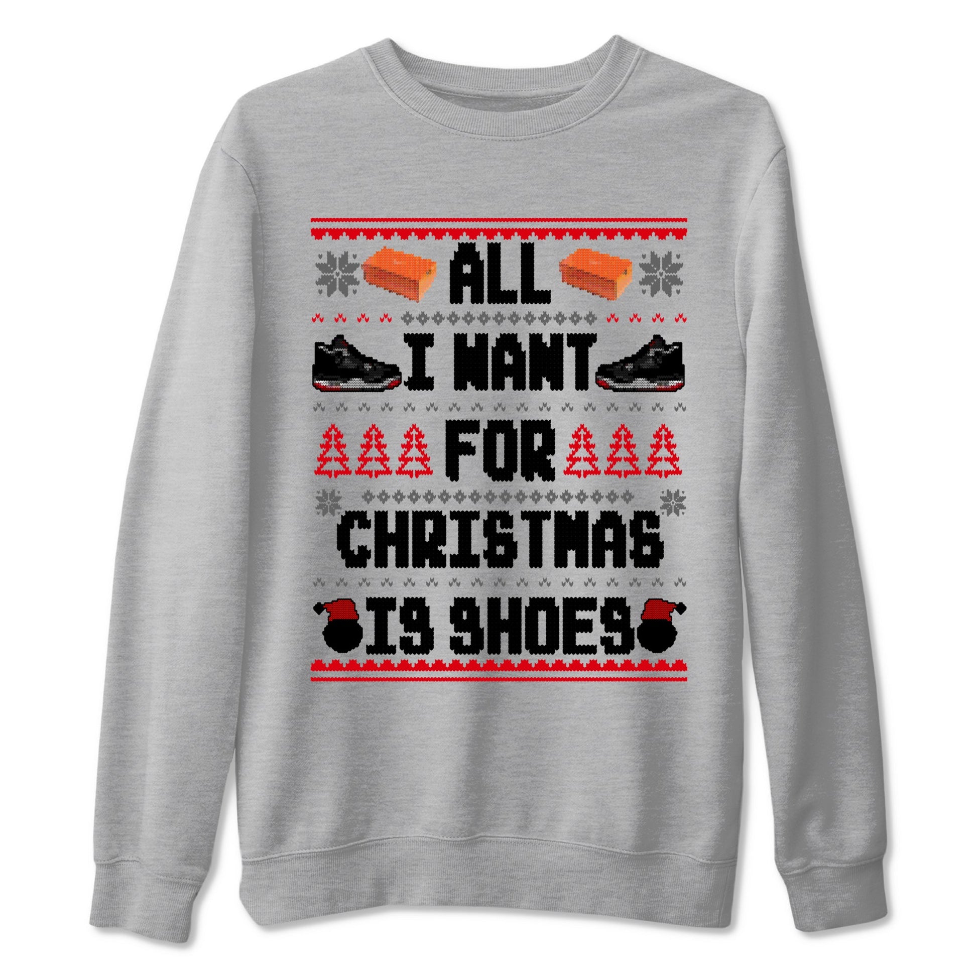 4s Bred Reimagined t shirts to match sneakers Special Christmas Shirts All I Want For Christmas Is Shoes sneaker match tees Air Jordan 4 Bred Reimagined sneaker match tee SNRT Sneaker Tees unisex cotton Heather Grey 2 shirts