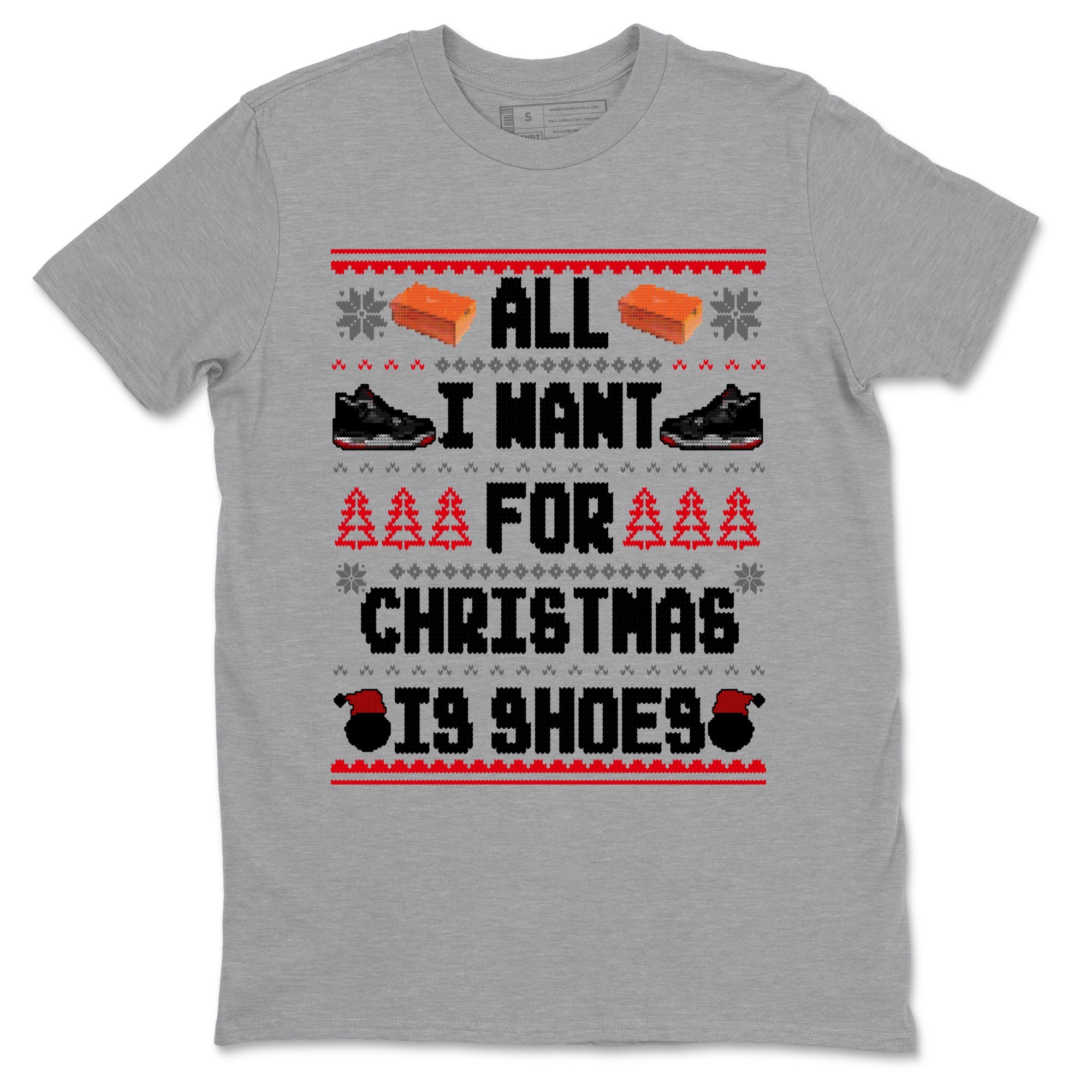 4s Bred Reimagined t shirts to match sneakers Special Christmas Shirts All I Want For Christmas Is Shoes sneaker match tees Air Jordan 4 Bred Reimagined sneaker match tee SNRT Sneaker Tees unisex cotton Heather Grey 2 shirts