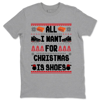 4s Bred Reimagined t shirts to match sneakers Special Christmas Shirts All I Want For Christmas Is Shoes sneaker match tees Air Jordan 4 Bred Reimagined sneaker match tee SNRT Sneaker Tees unisex cotton Heather Grey 2 shirts