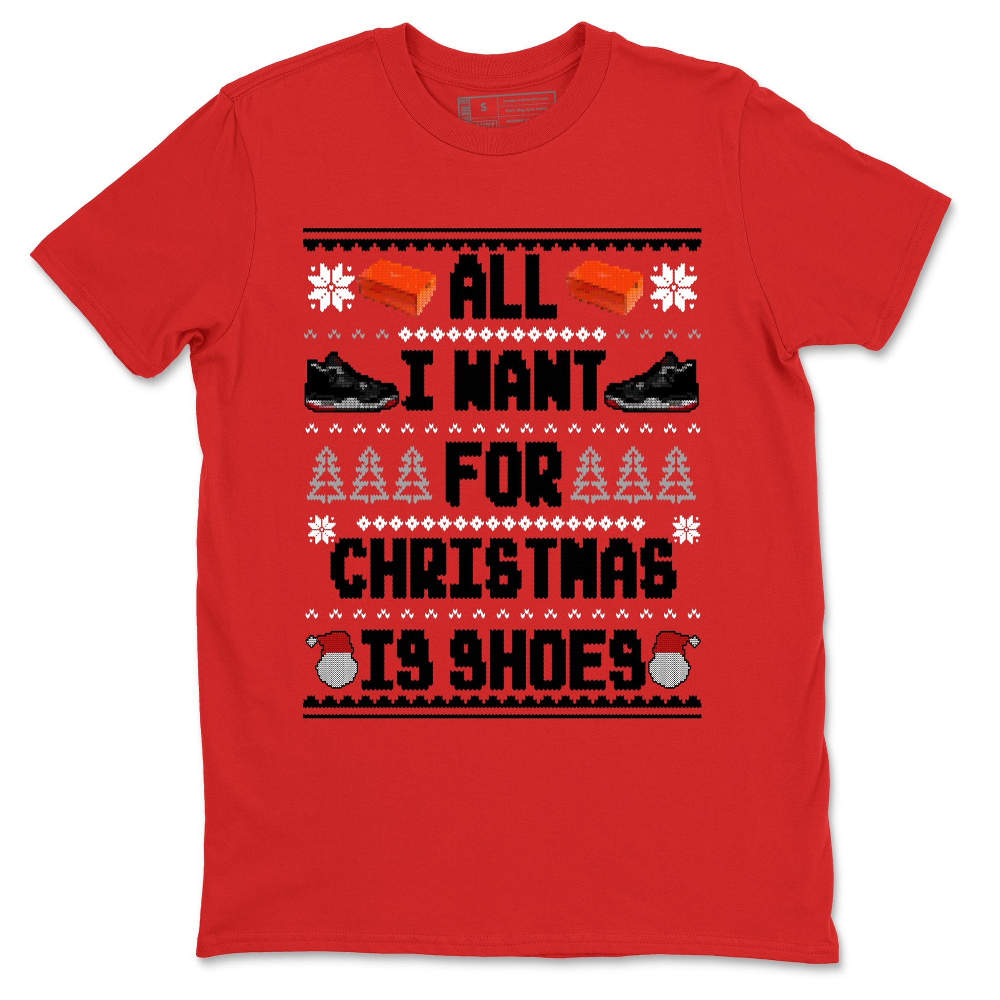4s Bred Reimagined t shirts to match sneakers Special Christmas Shirts All I Want For Christmas Is Shoes sneaker match tees Air Jordan 4 Bred Reimagined sneaker match tee SNRT Sneaker Tees unisex cotton Red 2 shirts