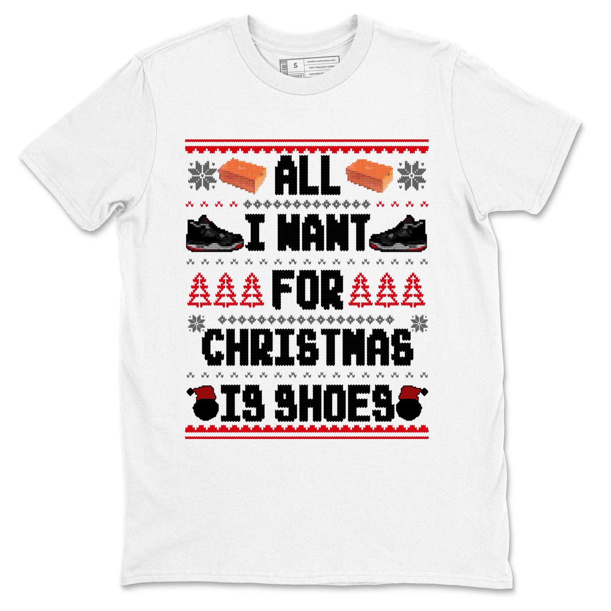 4s Bred Reimagined t shirts to match sneakers Special Christmas Shirts All I Want For Christmas Is Shoes sneaker match tees Air Jordan 4 Bred Reimagined sneaker match tee SNRT Sneaker Tees unisex cotton White 2 shirts