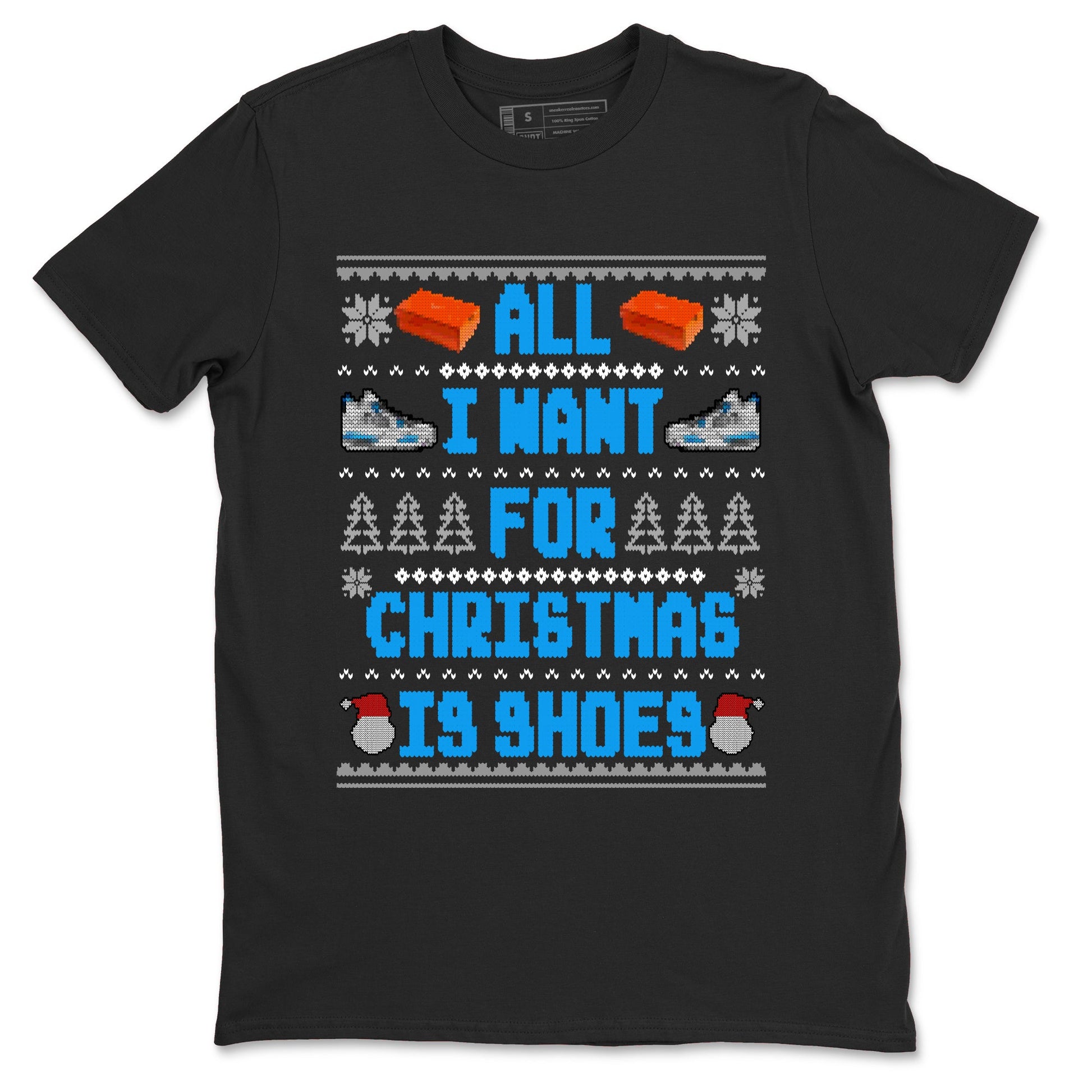 Air Jordan 4 Military Blue t shirts to match sneakers Special Christmas Shirts All I Want For Christmas Is Shoes sneaker match tees 4s Military Blue sneaker match tee SNRT Sneaker Tees unisex cotton Black 2 shirts